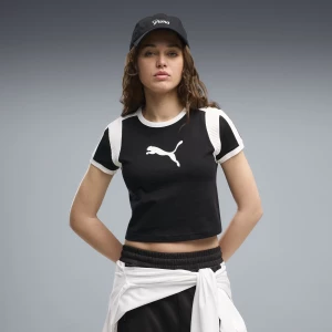 Foto del prodotto PUMA T-shirt aderente da donna con collo a costine e stampa grafica, Abbigliamento, Nero czarny