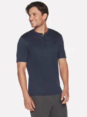 Foto del prodotto Skechers Uomo GOKNIT Pique corto Sleeve Henley in Blu Navy Blue, Taglia Piccolo